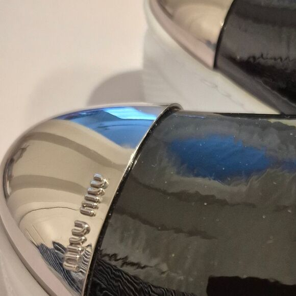 Miu Miu Metallic Cap Toe Patent Platform slip on Sneakers Black 37.5 7.5 Womens - Picture 10 of 14